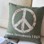 Vintage Peace Logo Linen Pillow
