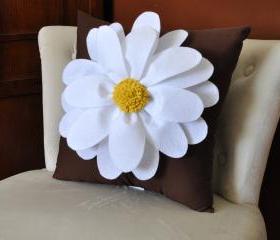 White Daisy Brown Flower Pillow