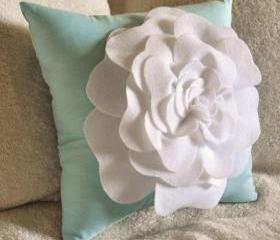 White Daisy Turquoise Flower Pillow