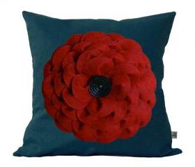 Red Daisy Blue Flower Pillow