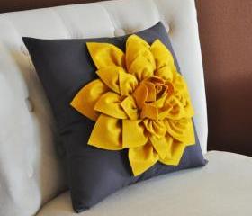 Yellow Daisy Gray Pillow