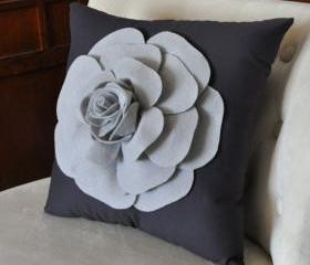 Gray Daisy Flower Pillow