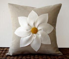 White Daisy Beige Flower Pillow