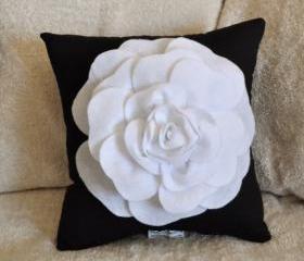 White Daisy Black Flower Pillow