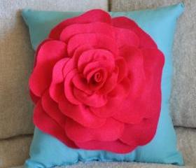 Red Daisy Turquoise Flower Pillow