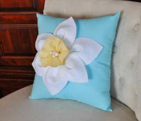 White Redbud Turquoise Flower Pillow