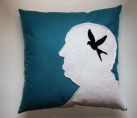 Head Portrait Turquoise Canvas Pillow