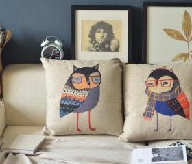 Unique Owl Couple Handmade Pillow 2PCS