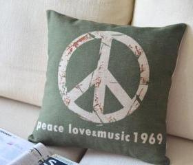 Vintage Peace Logo Linen Pillow