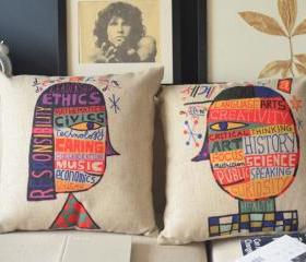 Geek Pop Art Girl and Boy Handmade Linen Pillow 2 PCS