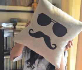 Geek Mustache and Glasses Linen Pillow